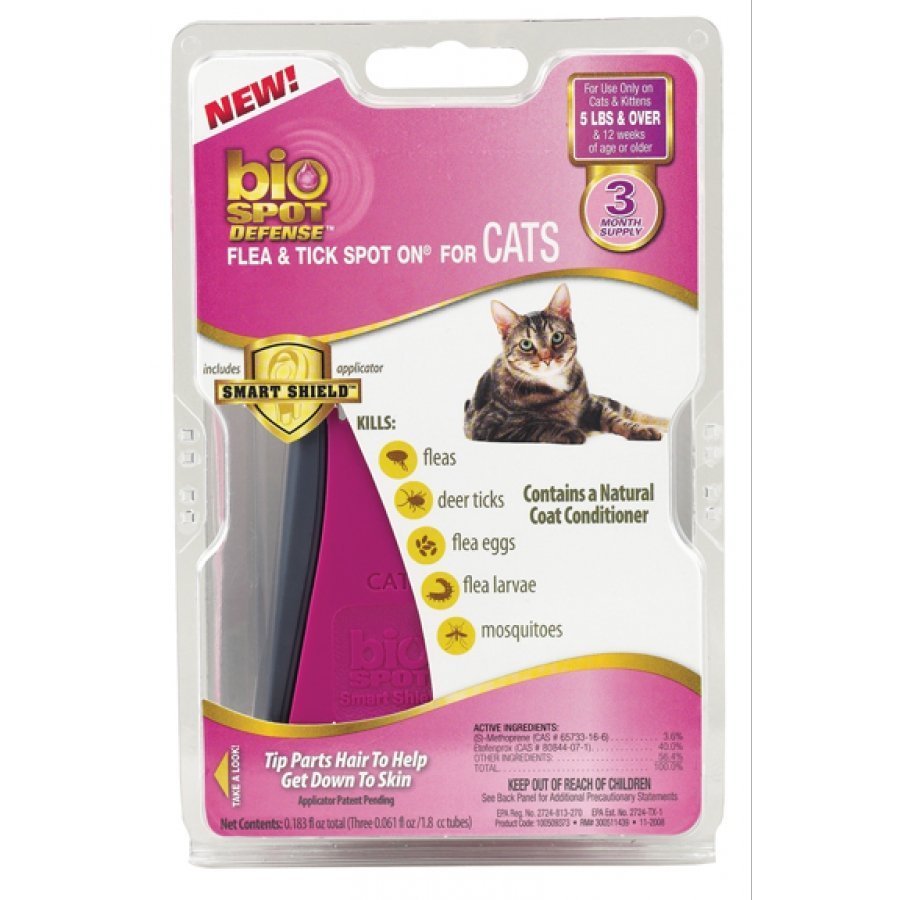 Bio Spot Defense Flea Tick Spot On For Cats / Size Over 5 Lbs / 3 Mo. Bio Spot Defense Flea Tick Spot On For Cats / Size Over 5 Lbs / 3 Mo.