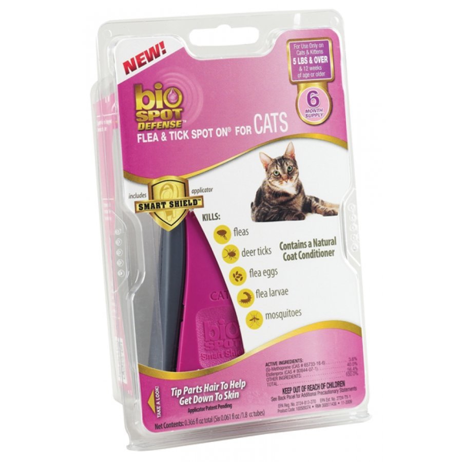 Bio Spot Defense Flea Tick Spot On For Cats / Size Over 5 Lbs / 6 Mo. Bio Spot Defense Flea Tick Spot On For Cats / Size Over 5 Lbs / 6 Mo.