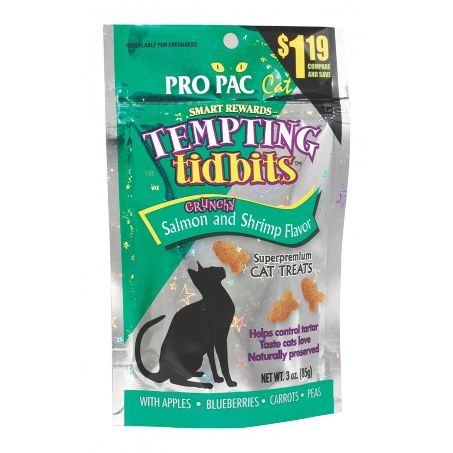 Cat Tempting Tidbits Crunchy Salmon And Shrimp Flavor 3 Oz. Cat Tempting Tidbits Crunchy Salmon And Shrimp Flavor 3 Oz.