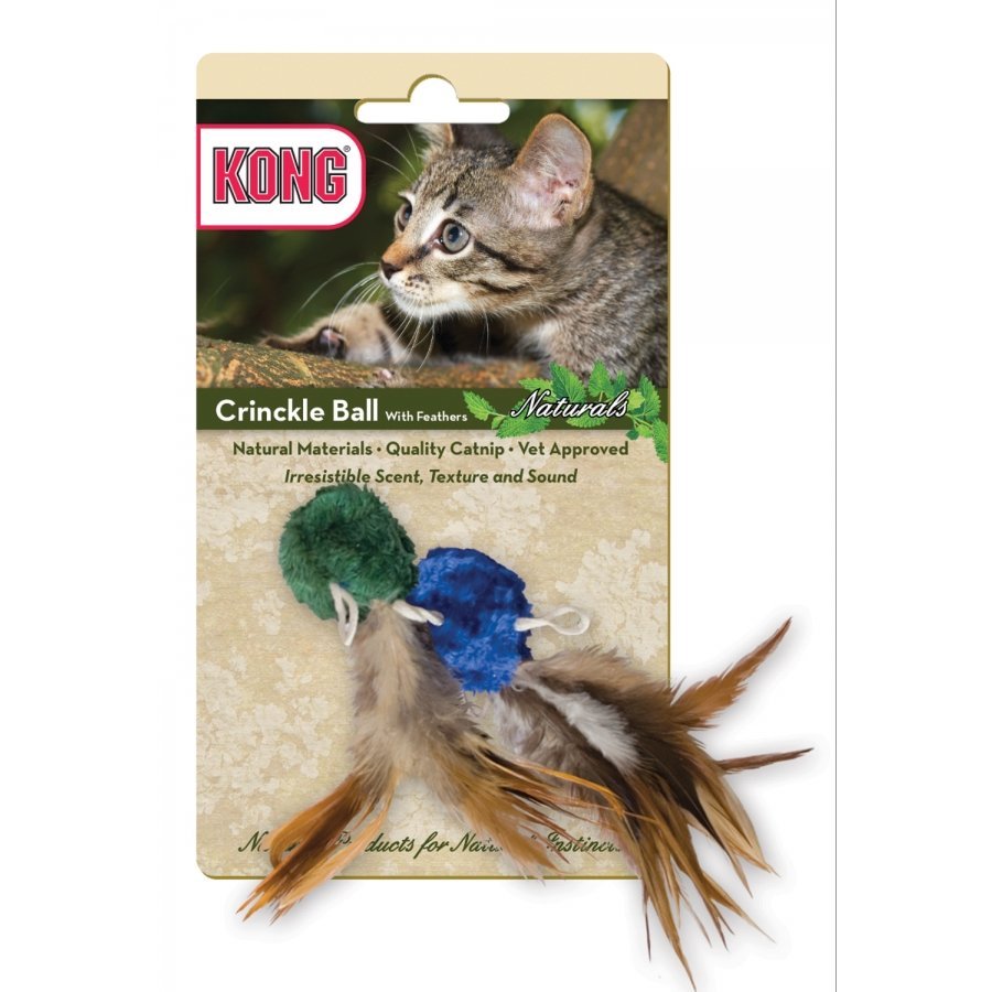 Kong Natural Crinkle Ball With Feathers Cat Toy 2 Pack Kong Natural Crinkle Ball With Feathers Cat Toy 2 Pack
