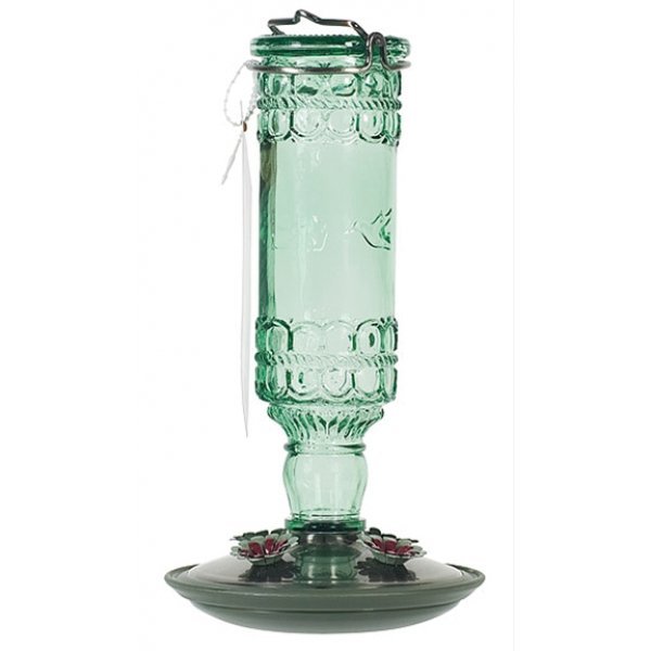 Antique Pale Green Glass Hummingbird Feeder 10 Oz. Antique Pale Green Glass Hummingbird Feeder 10 Oz.