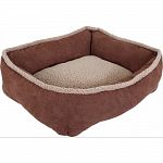 Combines angora lambswool plush with tan and denim blue micro suedes Non-skid bottom Rectangular lounger features the dig and burrow sleep surface design that facilitates a pets natural instinct