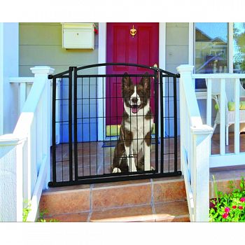 Outdoor Walk-thru Gate With Small Pet Door BLACK 33.25X29-43 IN