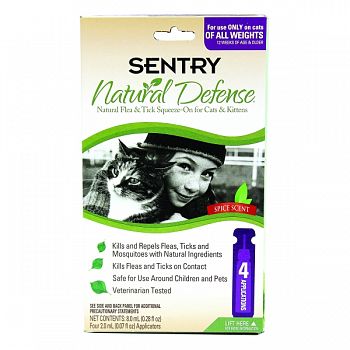 Sentry Natural Defense Flea & Tick Squeeze-on-cat 4 MONTH ALL WEIGHTS