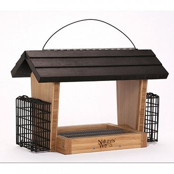 Bamboo Hopper Feeder With Suet Cages - 6 qt.