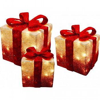3 Decorative Christmas Presents With Lights WHITE&RED SET OF 3
