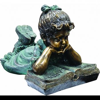 Statue Girl Laying Down Reading Book  21X14X16 INCH