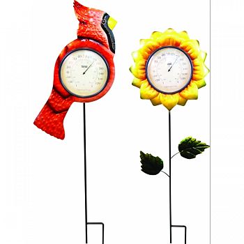 Flower And Bird Garden Stake With Thermometer RED/YELLOW 11X1X36 INCH (Case of 8)