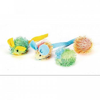 Stringy Mice and Ball with Catnip Cat Toy - 4 pk.