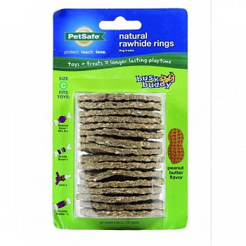 Busy Buddy Natural Rawhide Rings PEANUT BUTTER LRG / 16 PACK