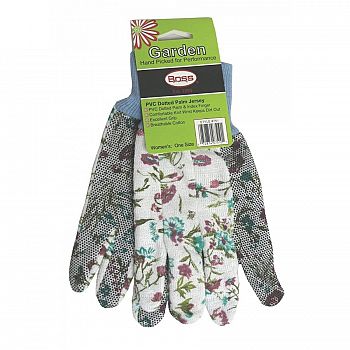 Floral PVC Dotted Jersey Ladies Gloves (Case of 6)