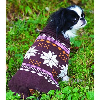 Snowflake Dog Sweater BROWN/PINK MEDIUM/14-19 IN