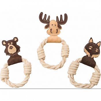 Dura-fused Leather Animal Rings Dog Toy BROWN 11 IN