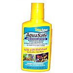 AquaSafe makes tap water safe for fish by eliminating chlorine and heavy metals present in municipal water supplies. AquaSafe also neutralizes chloramine by breaking down the bond between chlorine and ammonia while reducing both fish-toxic chlorine and am