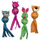 Cute, interactive toss and tug toys. Made with bright, durable nylon and great for indoor or outdoor play. Ballistic wubba friends squeak and have tails for easy tossing.