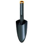 Fiskars Graphite Handle Trowel is designed for strength and durability. Made of one piece nyglass, this sleek trowel is sure to last for many years. Handle has a hanging hole for easy storage. Overall length of trowel is 11 inches.