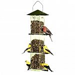The tower style with three separate seed bays adds to the endless bevy of options Perky-Pet continues to provide the birding public-keeping squirrels out and letting birds in! Holds 3 lbs.   Clear, shatter-proof plastic