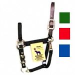 For ponies. 3/4 inch deluxe nylon halter with leather headpoll breakaway. A PONY is generally any horse under 14.2 hands high at the withers. Hamilton quality.