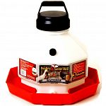 This new, large capacity poultry waterer is rust-proof, dent-proof, and easy to fill. The vacuum-sealed cap creates an automatic water flow. The rugged handle makes transport around the yard easy. Jar snaps compactly into base.