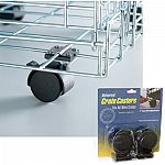 The MIDWEST Universal Crate Caster is designed to fit most wire crates by attaching to the intersection of any two cross wires. The casters provide portability and ease of movement with easy rolling, locking casters