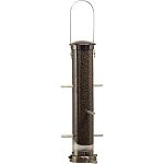 The Quick-Clean Nyjer Tube Feeder by Aspects is made to be sturdy and long lasting. Feeder has heavy duty die-cast metal caps and bases. Seed tube is made of a clear UV stabilized polycarbonate. The protective finish keeps this feeder looker great.