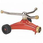 The Colorstorm Whirling Sprinkler is made of heavy duty metal with a three arm square pattern spray. Great for watering your lawn or flower beds. Sprinkler base is 6 inches with wheels for easy placement in your yard. Available in assorted bright colors.