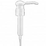 Plastic jug pump; delivers 1 oz. per stroke. 38/400 adaptor fits 1 gallon bottles. Plunger locks down for shipping and storage. 38 mm adpt. No graduations on pump.