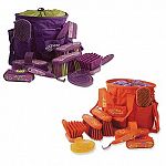 Includes matching tote, body brush, dandy brush, flick brush, face brush, mane and tail brush, mane comb. Also includes a hoof pick and sweat scraper.