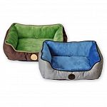 This self-warming bed in available in 2 colors. The outside of the bed is in poly/cotton and the inside is lined in soft microfleece. The pillow has a layer of metalized insulation that radiates warmth generated from the pets own body