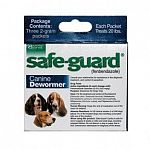 Safeguard dewormer for dogs only. Each box contains 3 packets which treats dogs for round, hook, whip and tapeworm. Give one packet per day for 3 days. Mix in regular food.