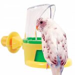 This feeder by JW Pet is designed to feed a variety of pet birds. Feeder attaches to a wire cage and may be used for either food or water. Small feeder has a round perch. Easy to clean and made to keep debris from falling into the cage.