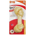 The Nylabone Knots are shaped like a knotted rawhide bone and they’re safe for dogs of all sizes and breeds. Chewing helps alleviate stress and benefits teeth and gums. Dogs gradually grind it away, rather than breaking off chunks.
