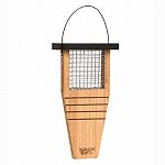 Tail-prop suet feeder is ideal for attracting large woodpeckers like the Pileated to your backyard! Made of solid Cross-ply bamboo, the feeder includes an easy-to-fill vinyl-coated wire mesh basket and stainless steel screws