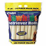 6 Pound economy pack of quality retriever rolls rawhide for your dog.