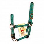 Weanling Adjustable Halter with Chin Strap. Chin strap is adjustable and it has a throat snap. 3/4 inch thick (nylon)