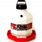 This new, large capacity poultry waterer is rust-proof, dent-proof, and easy to fill. The vacuum-sealed cap creates an automatic water flow. The rugged handle makes transport around the yard easy. Jar snaps compactly into base.