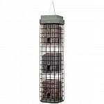 Plastic tube seed reservoir is surrounded by a vinyl-coated wire to prevent squirrels from chewing seed ports and stealing the seed. Birds can reach the seed through the wire openings while clinging to the wire guard. For all bird species.