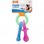 The Puppy Pacifier from Nylabone is made from soft, flexible, non-edible rubber that is designed especially for teething puppies that have not formed adult teeth yet.
