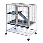 Large front door and rooftop door provide easy access to pets while rolling caster stand allows for easy movement. Removable bottom grille and pull-out bottom drawer helps make cleaning quick and easy.
