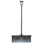 Heavy duty, all purpose shovel. Grizzly all-purpose pusher. Grey polypropylene blade, stained ash handle, poly D-grip. Perfect for everday maintenance in farm facilities.