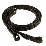 Fabulously crafted from supple, pre-conditioned leather. Dark Havana Brown. These are raised laced reins with a buckle at the top and has hook, studs to attach them to your bit. All hardware made of stamped steel.