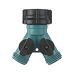 Ideal for controlling the water flow in two separate hoses, this twin shut-off valve is strong and durable for use of use. Made with leak-proof technology to help prevent leaks when there is low water pressure. Rust-resistant polymer.