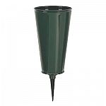 This cemetary vase by Novelty is designed for outdoor use and ideal for displaying flowers at your loved one's grave. Planter is dark green and blends in well with grass. Just insert vase stake in the ground and fill will flowers. Size is 8 inches.