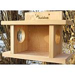Squirrel munch house. Entertain and feed your squirrels with the Audubon Cedar Squirrel Munch Box. This closed feeder keeps seed protected from weather and from birds and most other animals. Squirrels are naturally curious and will get in!