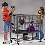 “Ferret Nation” is a complete and feature filled habitat providing Full-Width Door Openings and one-hand operation Dual Locking Door Latches. Includes Wide Shelves and Full Platform Pans for maximum ferret play area.
