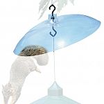 Protects bird feeders from perky squirrely! Squirrel proofs bird feeders. Hangs or pole mounts. Transparent, 16 inch diameter heavy-duty acrylic squirrel baffler. Hanging above the feeder, an animal's weight tips the baffle.