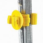 Fits 1.25 and 1.33 lb/ft t posts. Large flange prevents arcing. Solid wire holders take barbed, electric fence wire and polywire. Premium line, life-time warranty. Pewter.