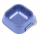 This small pet bowl features convenient lifting handles and fully-nested stacking.Attractive high gloss finish and is dishwasher safe. Unbreakable (under normal use) Comes in assorted colors. Dimensions: 6 3/8 in. x 6 in. x 2 in.