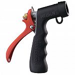 Heavy-duty, die-cast metal body with thermo guard insulation. This industrial nozzle has the highest quality for hot water and high water pressure ratings. Industrial pistol nozzle that is rated for to 160 degrees fahrenheit and water pressure rated to 10