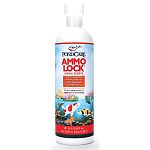 Pond Care Ammo Lock 2 removes chlorine and chloramines from tap water and detoxifies ammonia continually produced in the pond by waste matter.  It is impossible to see or smell ammonia in pond water.